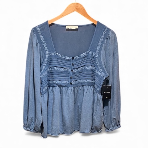 Lucky Brand Women's Long Sleeved Boho Peasant Babydoll Top Cotton Knit Size S - Picture 2 of 6